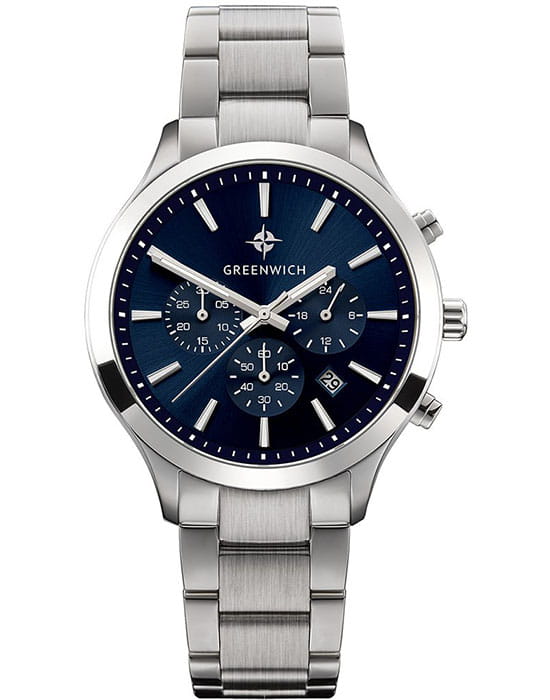 Greenwich Greenwich Skipper GW 043.10.36  GW 043.10.36 кварцевые мужские часы синий циферблат, браслет нержавеющая сталь — вид спереди